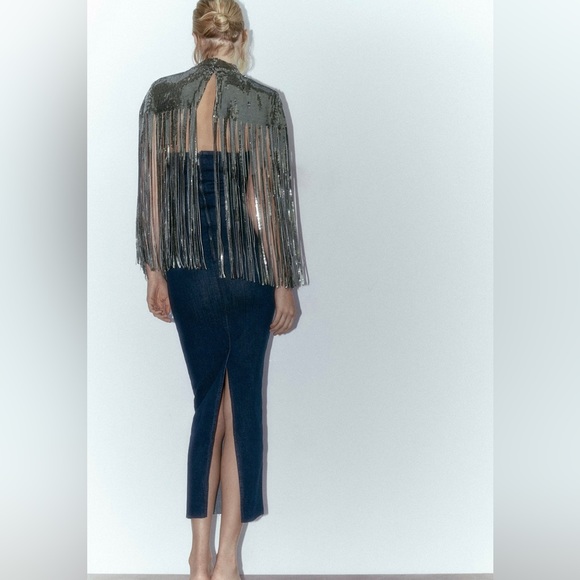 Zara fringe sequin cape / new with tags / sold out item in webpage - Picture 3 of 4
